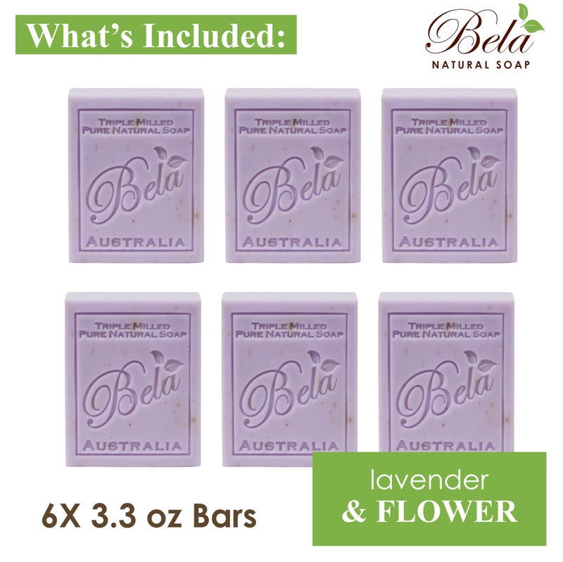 BELA Lavender Soap Bars 3.3 OZ Pack of 6, French Triple Milled Bar Soap with Organic Shea Butter, Lavender and Flower Scented Soap, Made in Australia - Image 2